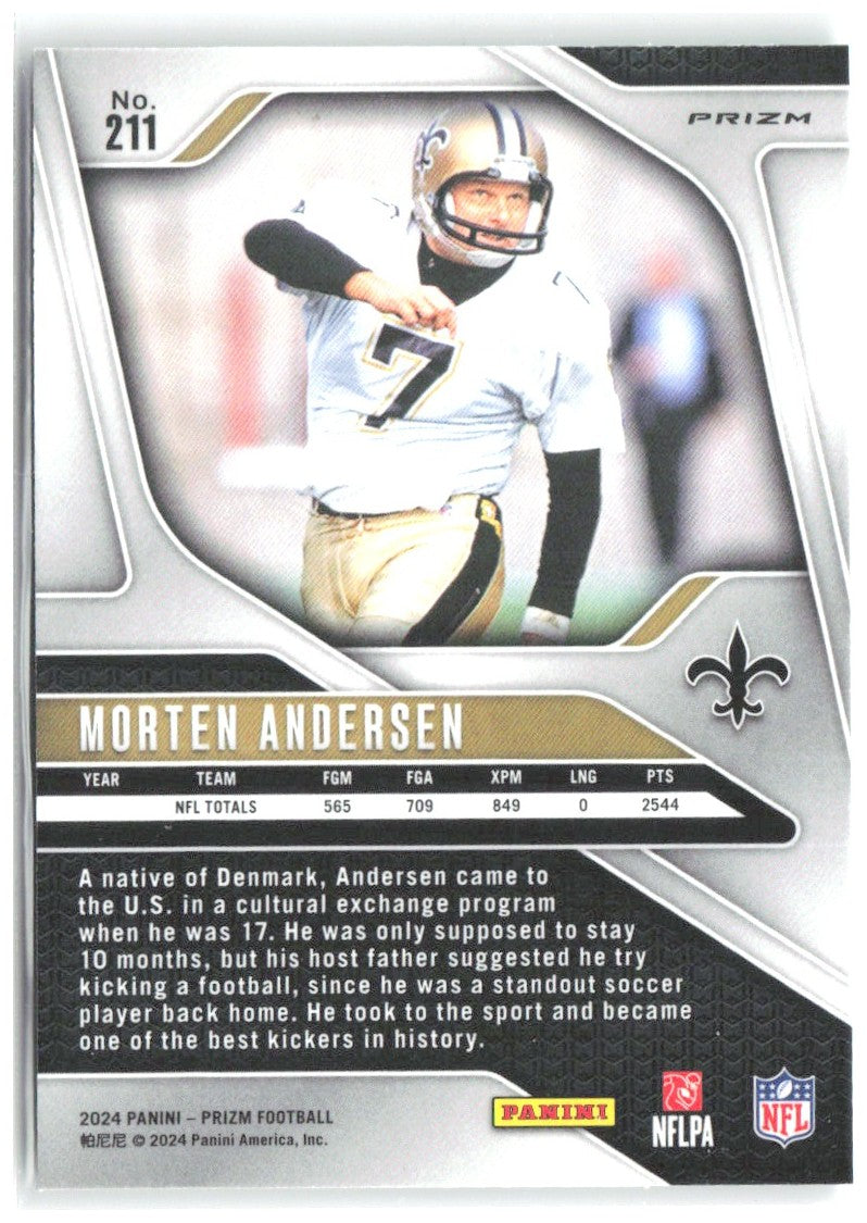 Morten Andersen Panini Prizm - Green 211 2024 New Orleans Saints