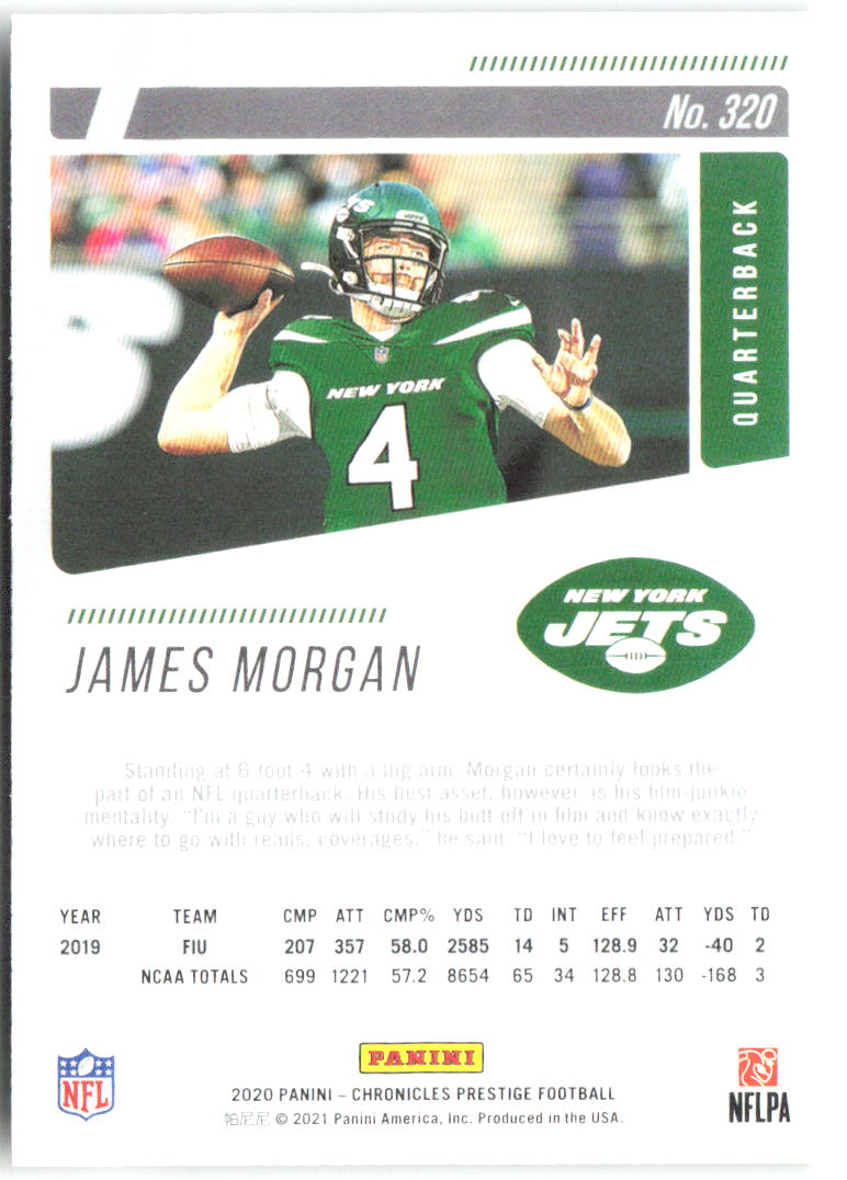 James Morgan Panini Chronicles - Prestige Rookies Update 320 2020 New York Jets