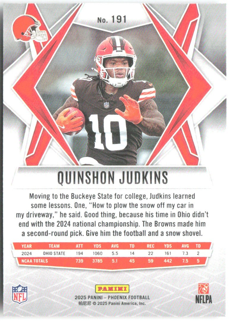 Quinshon Judkins Panini Phoenix - Silver Hyper Prizm 191 2025 Cleveland Browns