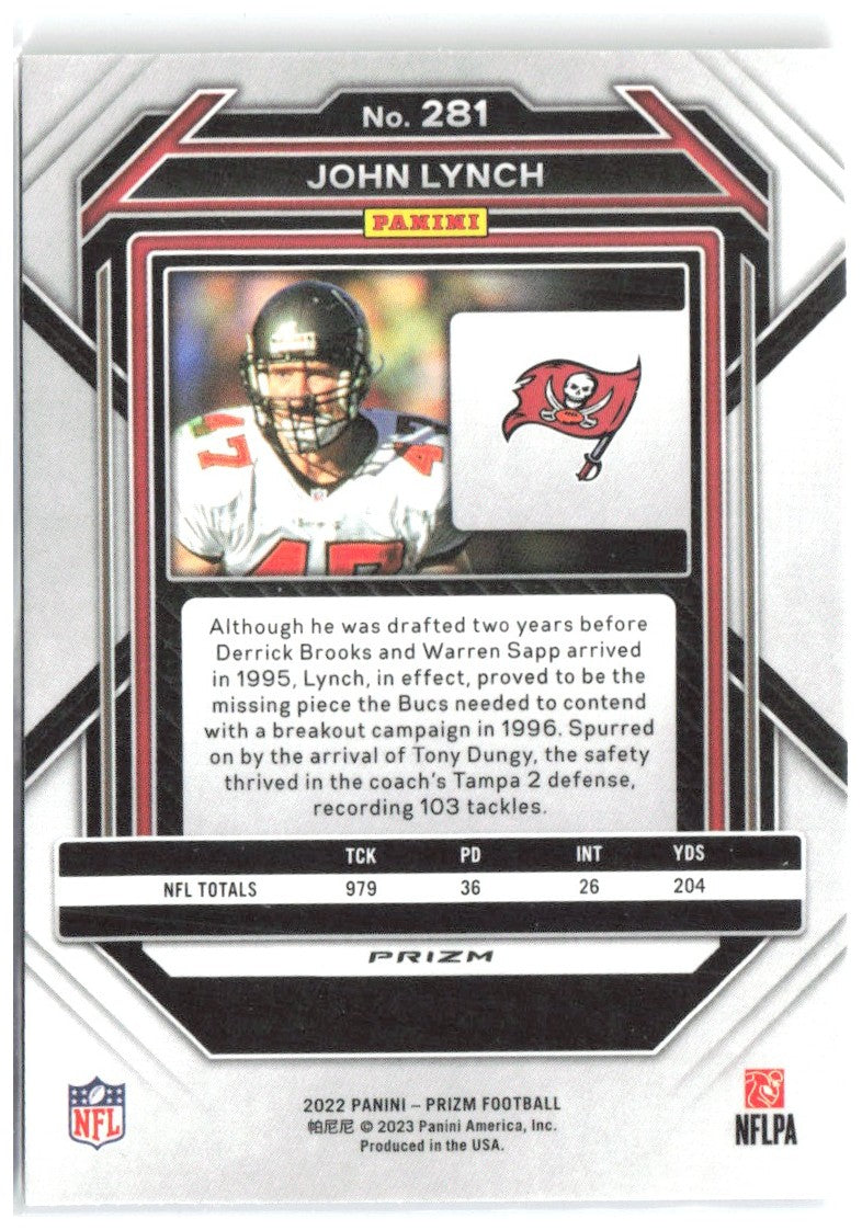 John Lynch Panini Prizm - Red White and Blue 281 2022 Tampa Bay Buccaneers