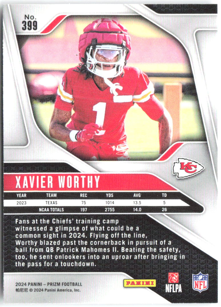 Xavier Worthy Panini Prizm 399 2024 Kansas City Chiefs RC