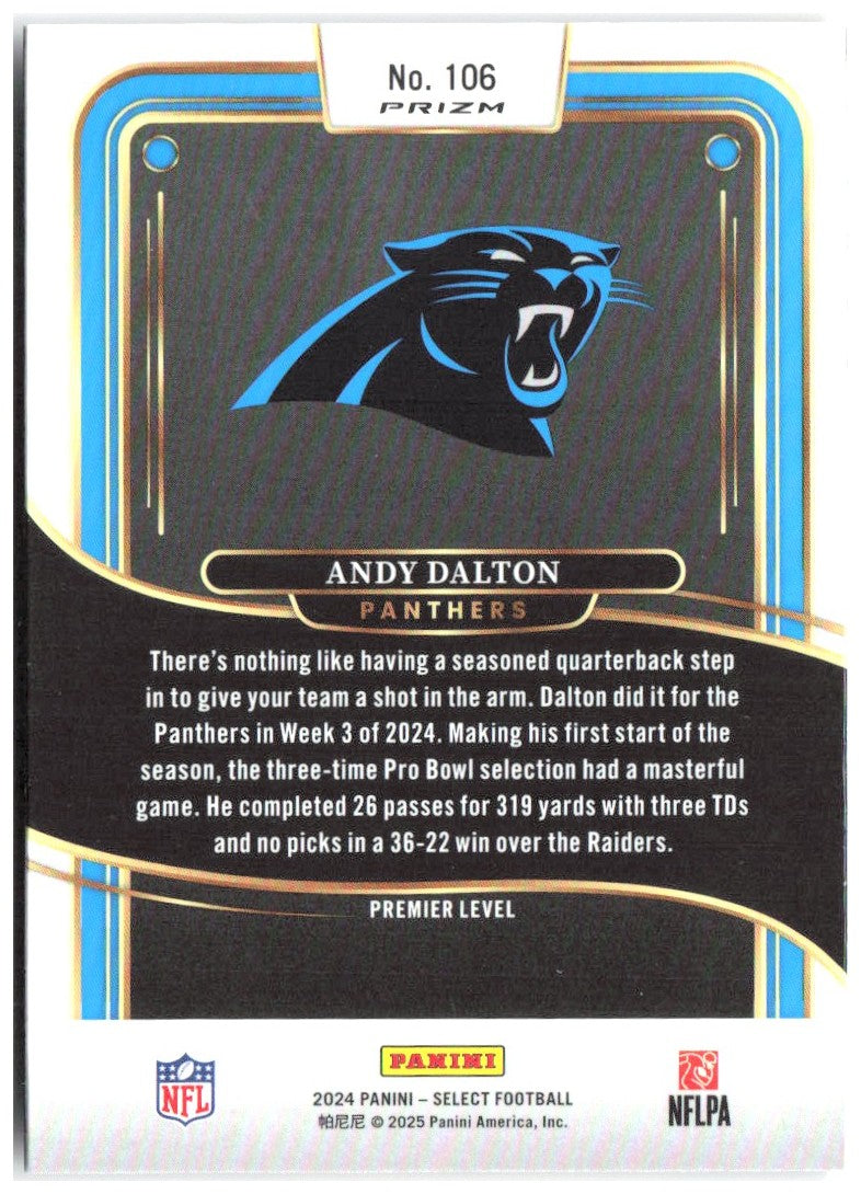 Andy Dalton Panini Select - Black & Gold Prizm Shock 106 2024 Carolina Panthers