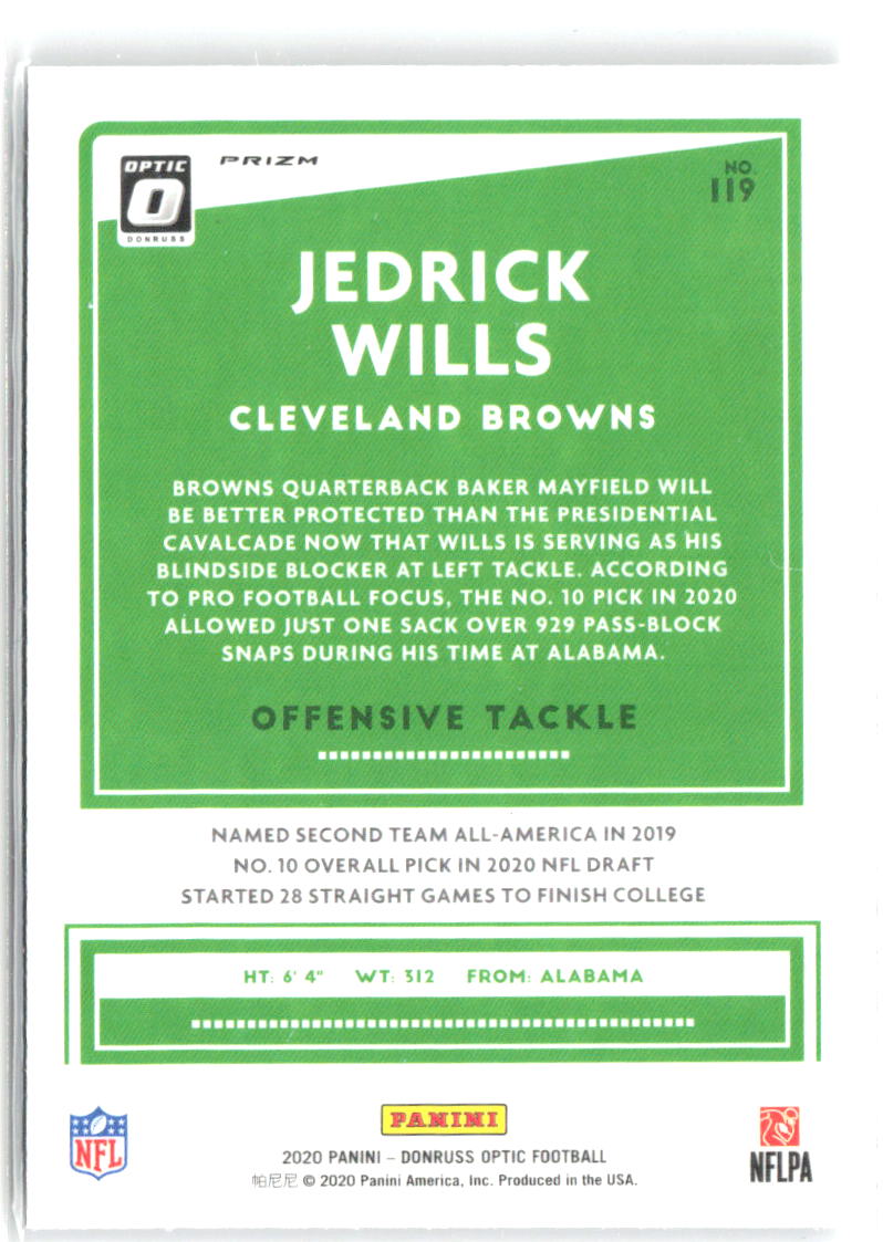 Jedrick Wills Donruss Optic - Holo 119 2020 Cleveland Browns