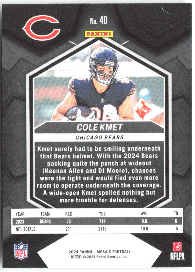 Cole Kmet Panini Mosaic 40 2024 Chicago Bears