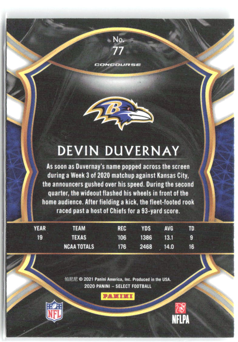 Devin Duvernay Panini Select 77 2020 Baltimore Ravens RC