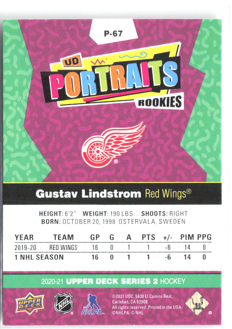 Gustav Lindstrom Upper Deck - UD Portraits P-67 2020-21 Detroit Red Wings