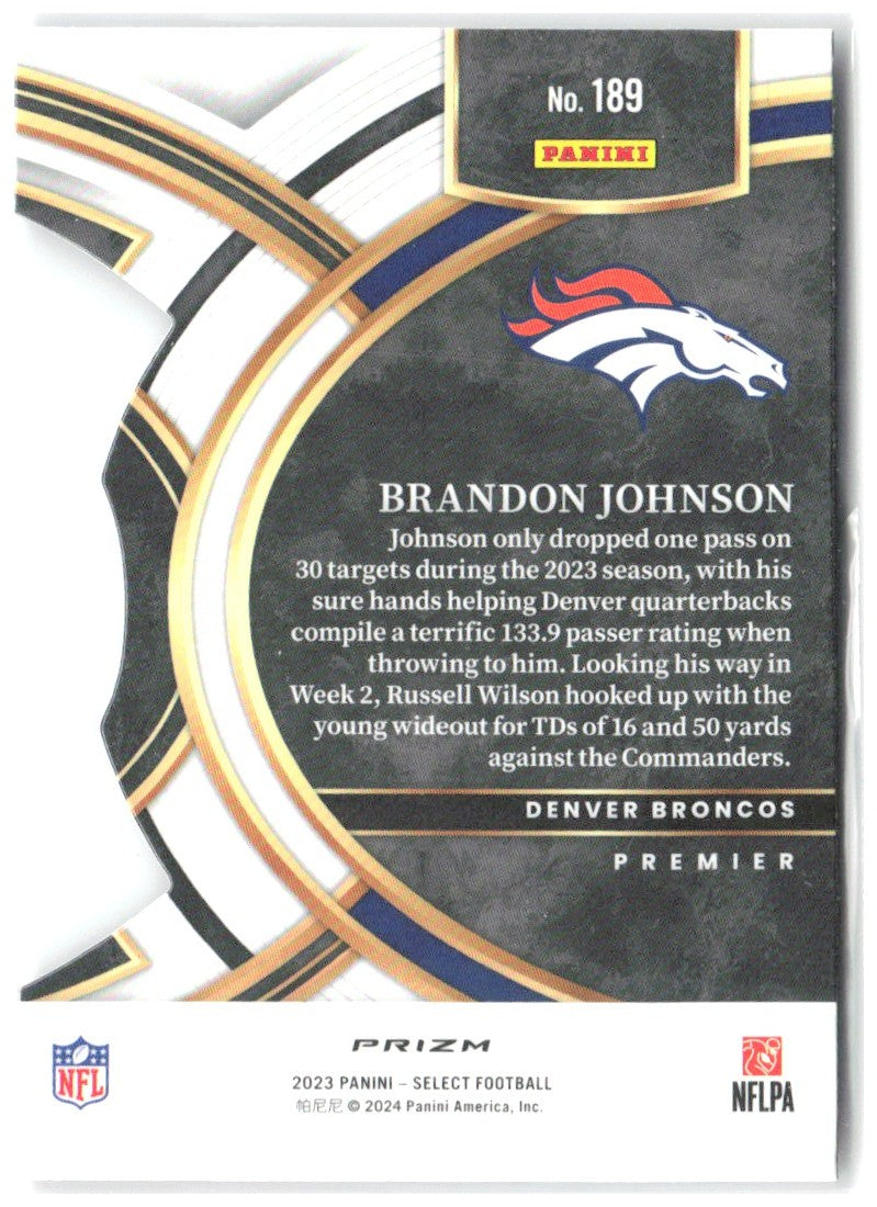 Brandon Johnson Select - Black and Red Prizms Die Cuts 189 2023 Denver Broncos