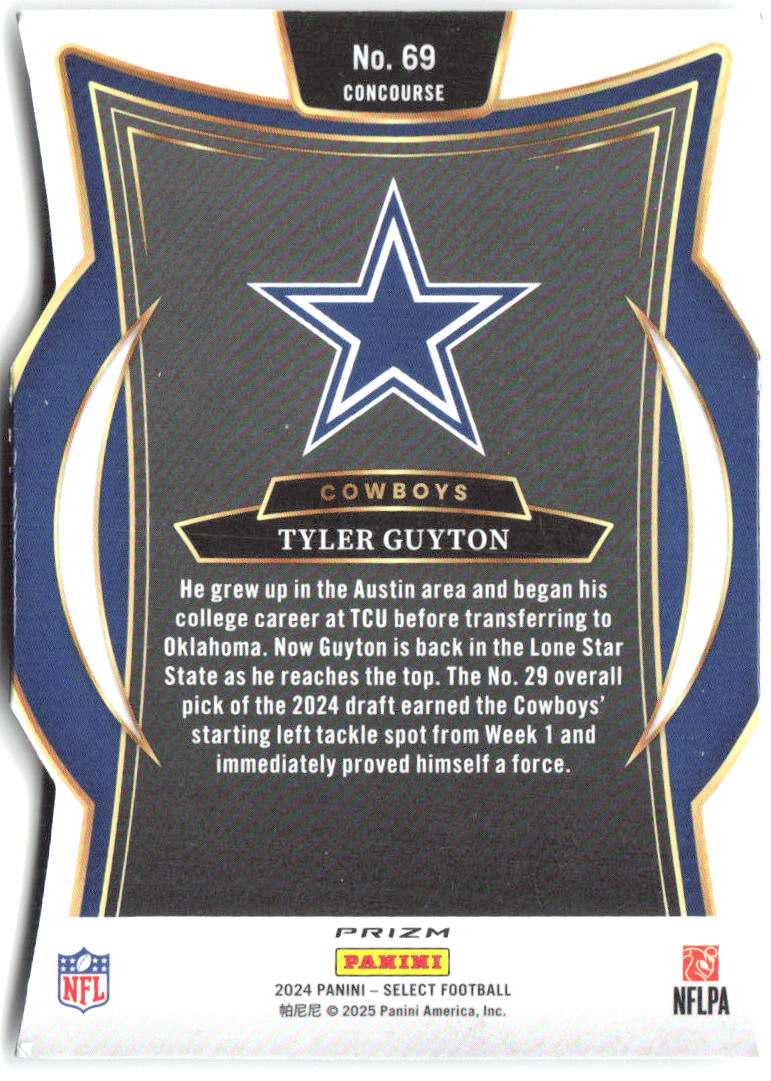 Tyler Guyton Panini Select - Silver Prizm Die Cut 69 2024 Dallas Cowboys