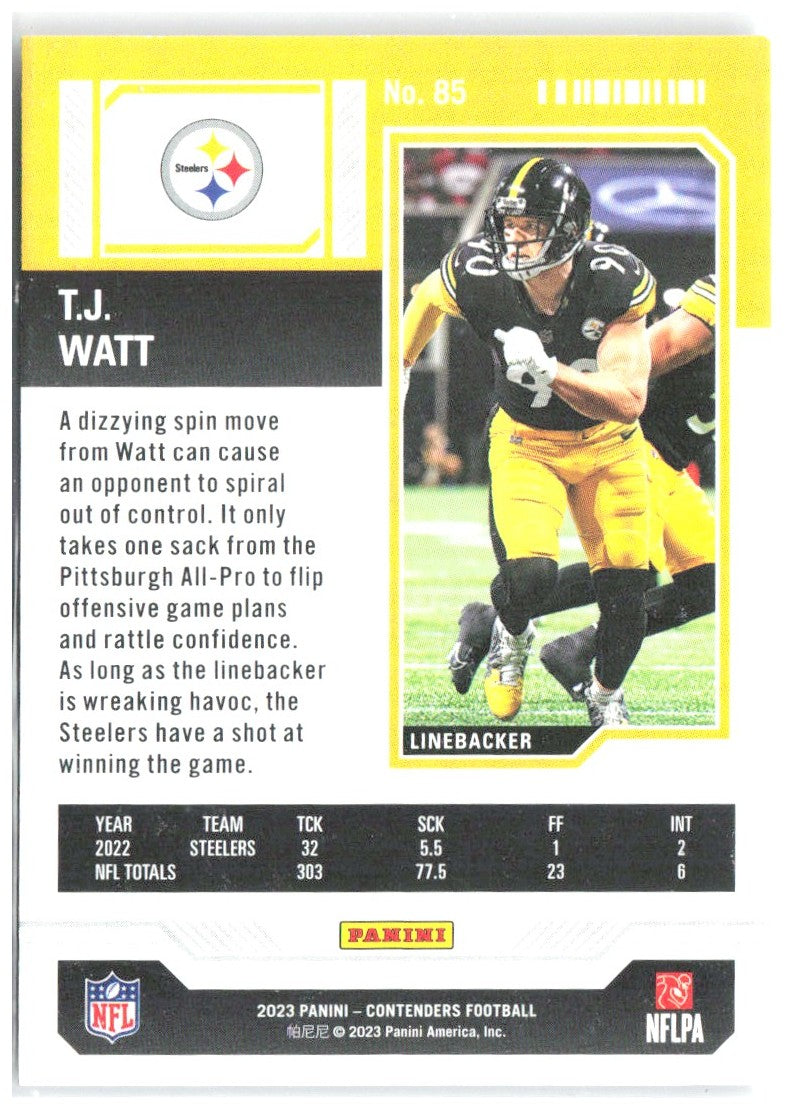 T.J. Watt Panini Contenders 85 2023 Pittsburgh Steelers