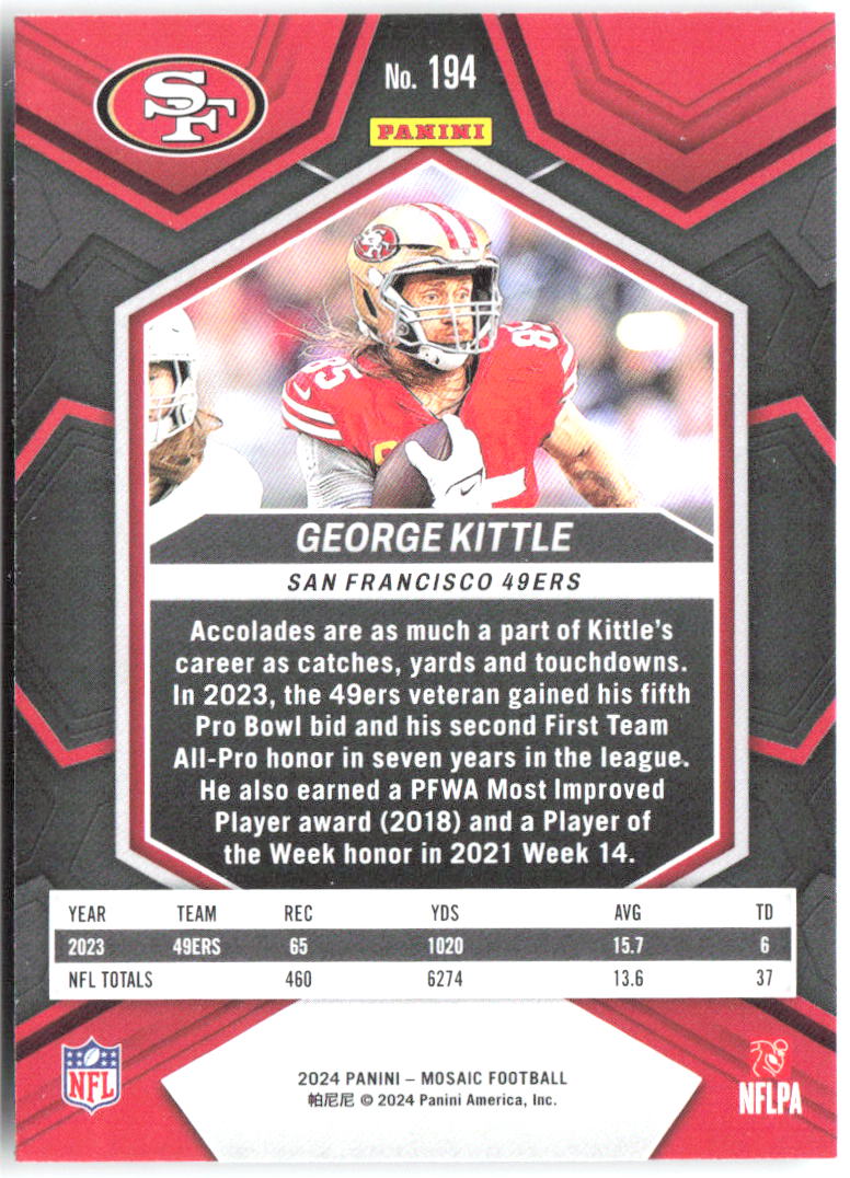 George Kittle Panini Mosaic 194 2024 San Francisco 49ers