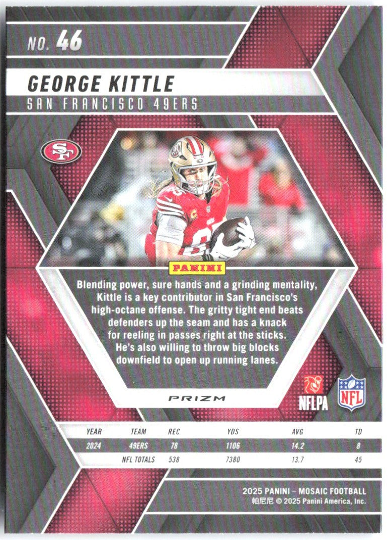 George Kittle Panini Mosaic - Mosaic Reactive Blue 46 2025 San Francisco 49ers