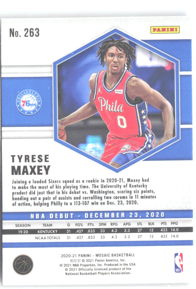 Tyrese Maxey Panini Mosaic 263 2020-21 Philadelphia 76ers