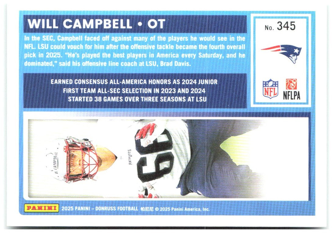 Will Campbell Donruss - Press Proofs Green 345 2025 New England Patriots
