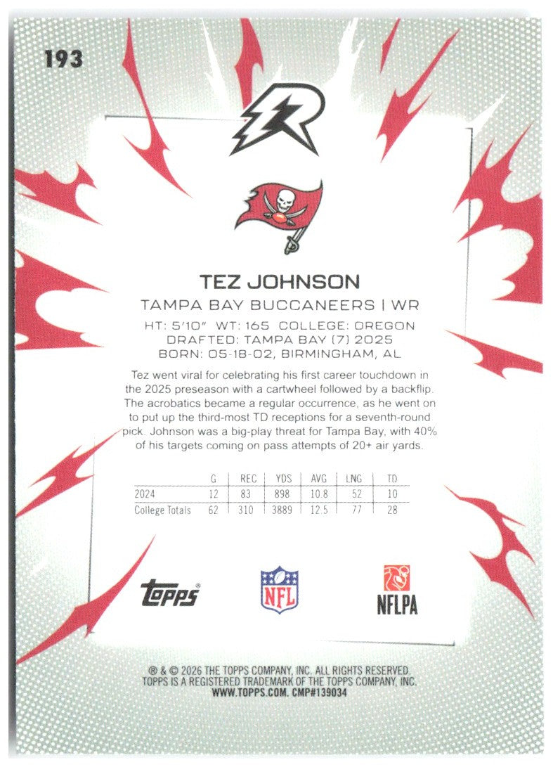 Tez Johnson Topps Resurgence 193 2025 Tampa Bay Buccaneers RC