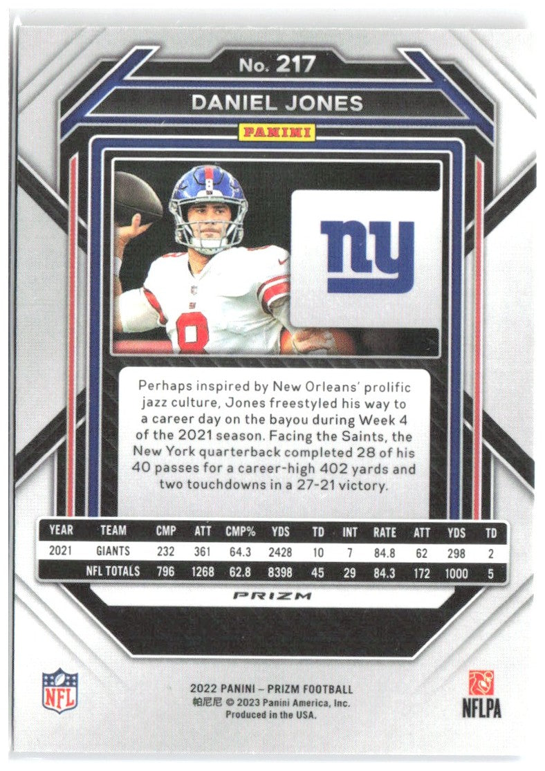 Daniel Jones Panini Prizm - Red White and Blue 217 2022 New York Giants