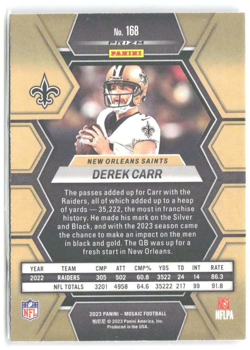 Derek Carr Panini Mosaic - Silver 168 2023 New Orleans Saints