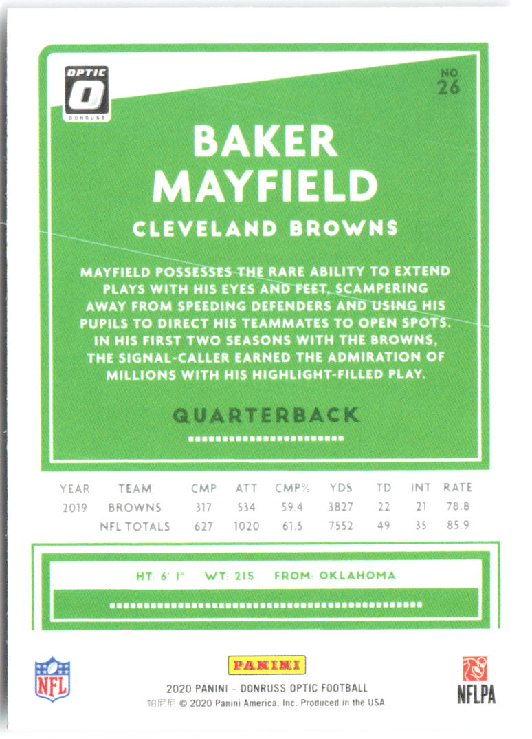 Baker Mayfield Donruss Optic 26 2020 Cleveland Browns