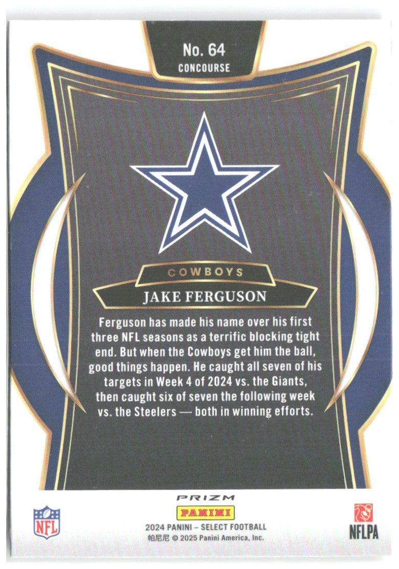 Jake Ferguson Panini Select - Red & Yellow Prizm Shock 64 2024 Dallas Cowboys