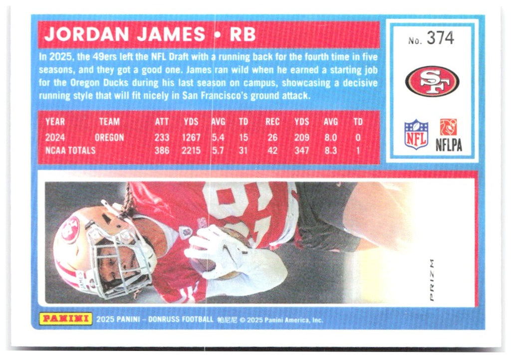 Jordan James Donruss - Optic Rated Rookies Pink 374 2025 San Francisco 49ers