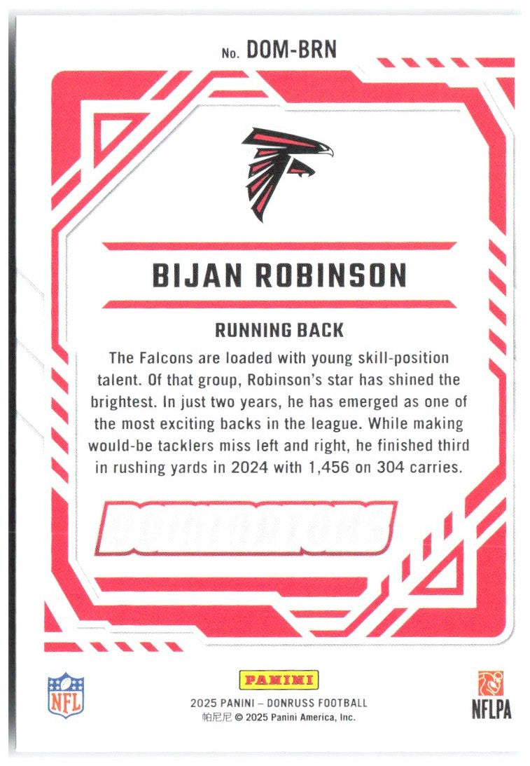 Bijan Robinson Donruss - Dominators DOM-BRN 2025 Atlanta Falcons
