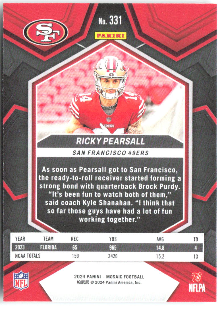 Ricky Pearsall Panini Mosaic 331 2024 San Francisco 49ers RC
