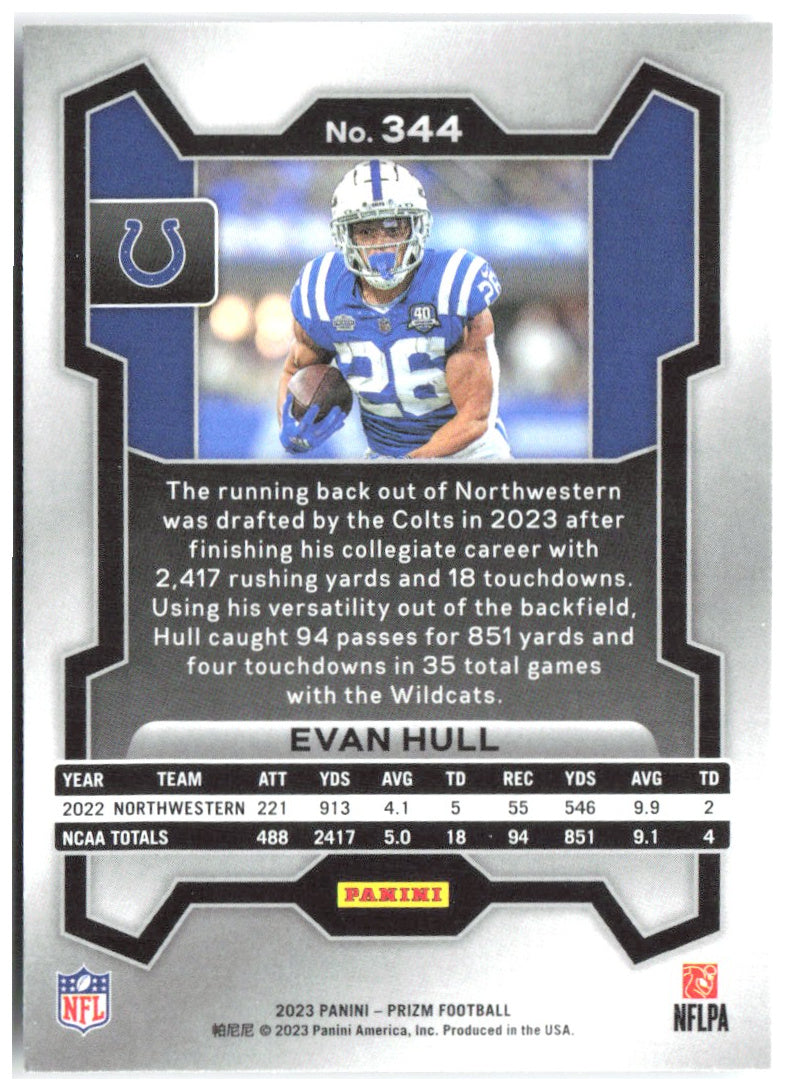 Evan Hull Panini Prizm 344 2023 Indianapolis Colts RC