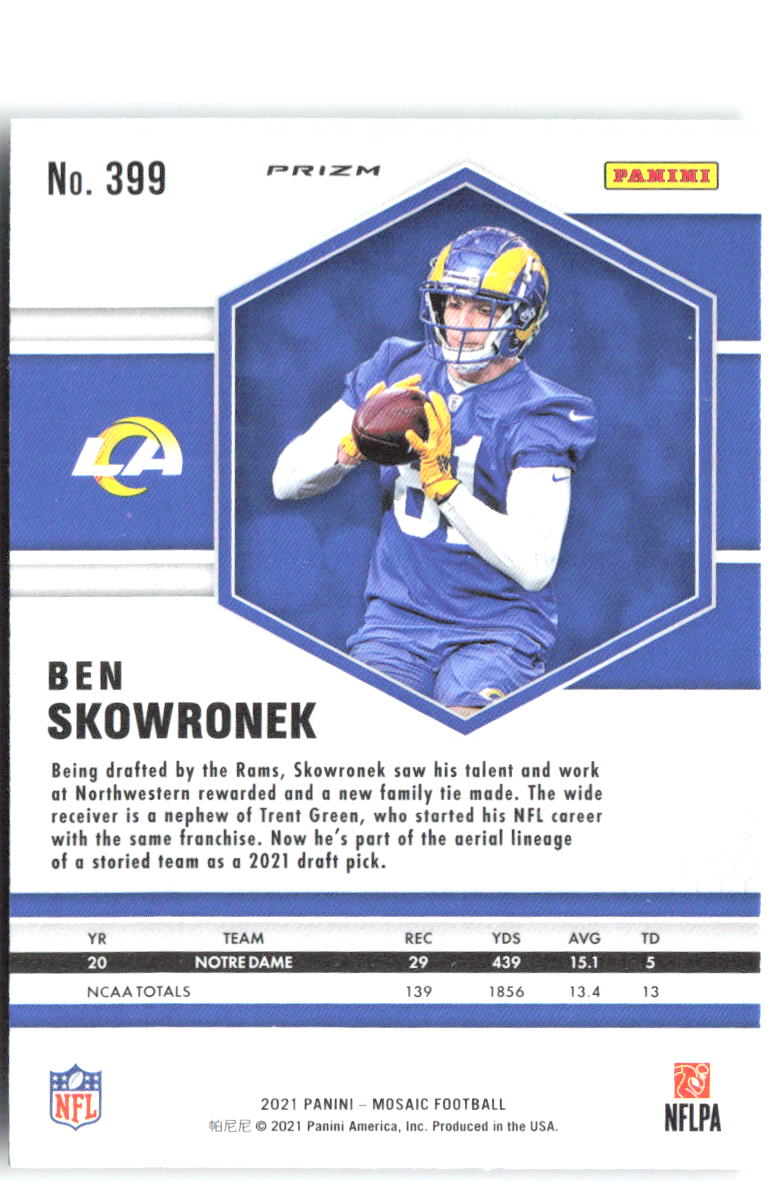 Ben Skowronek Panini Mosaic - Prizm Green 399 2021 Los Angeles Rams