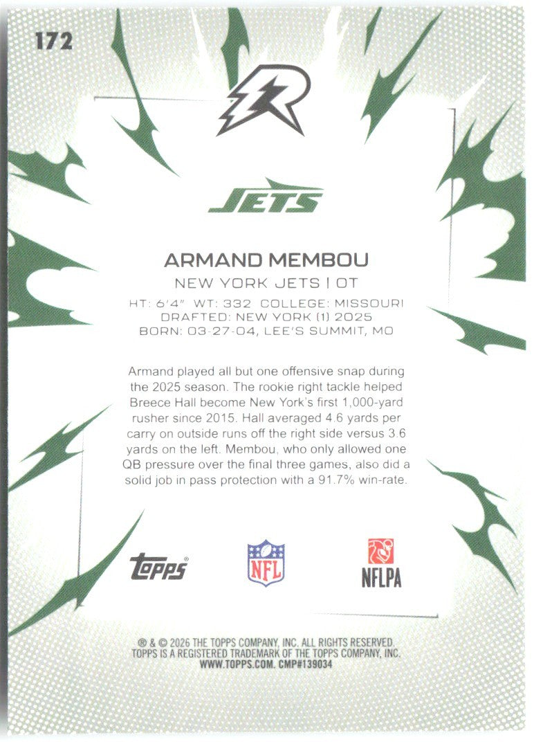 Armand Membou Topps Resurgence 172 2025 New York Jets RC