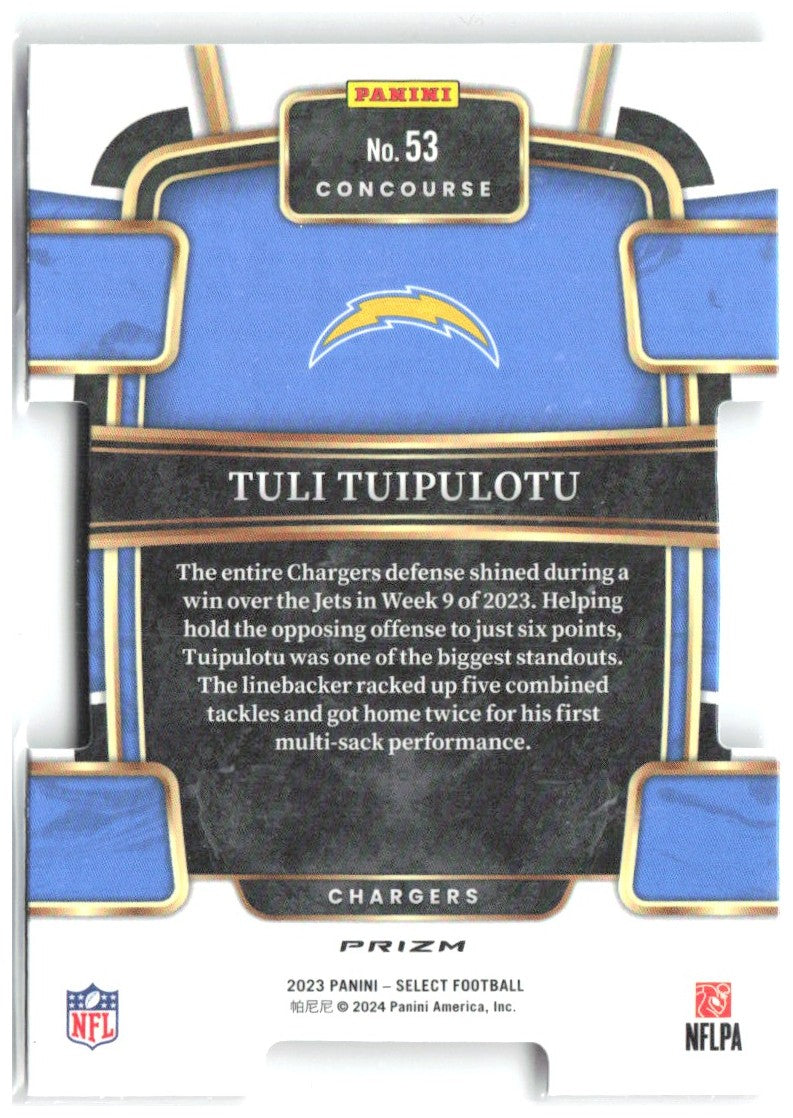 Tuli Tuipulotu Select Black and Red Prizms Die Cuts 53 2023 Los Angeles Chargers