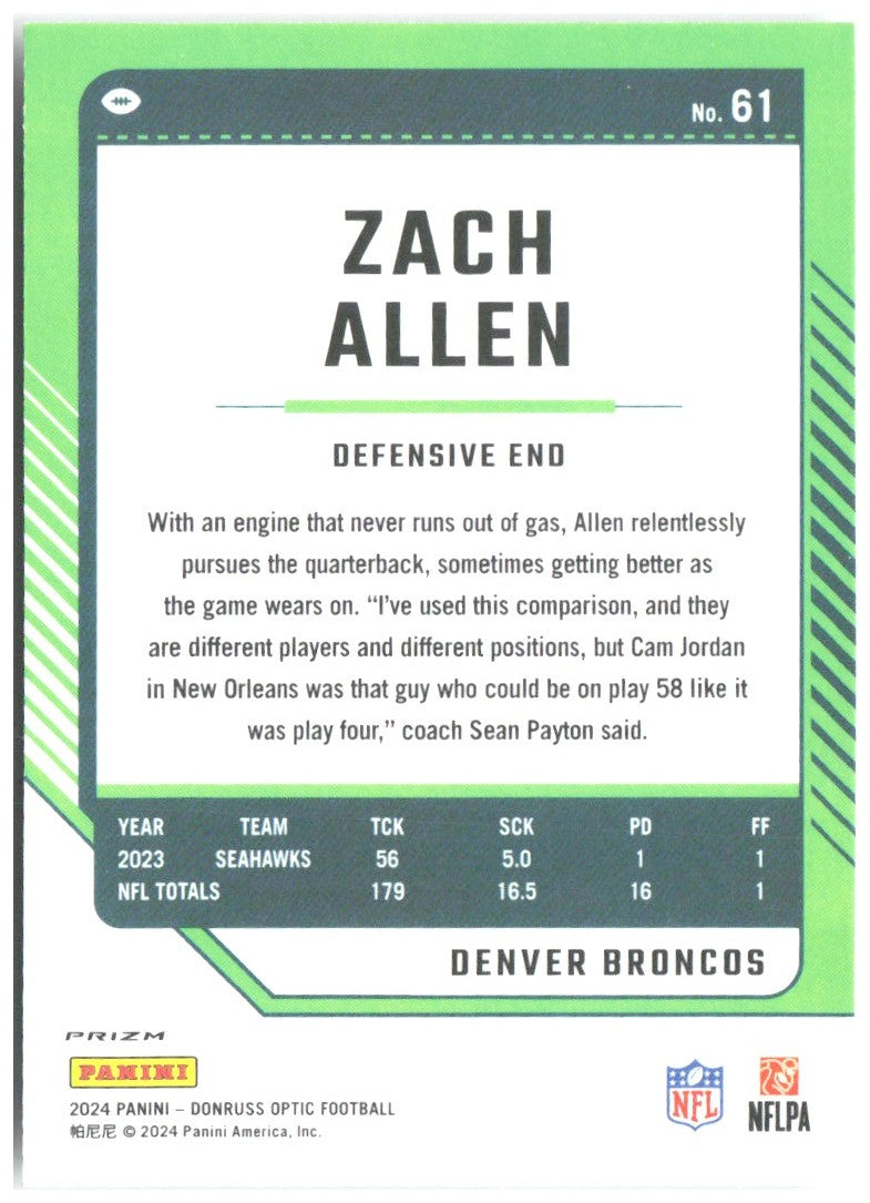 Zach Allen Donruss Optic - Holo 61 2024 Denver Broncos