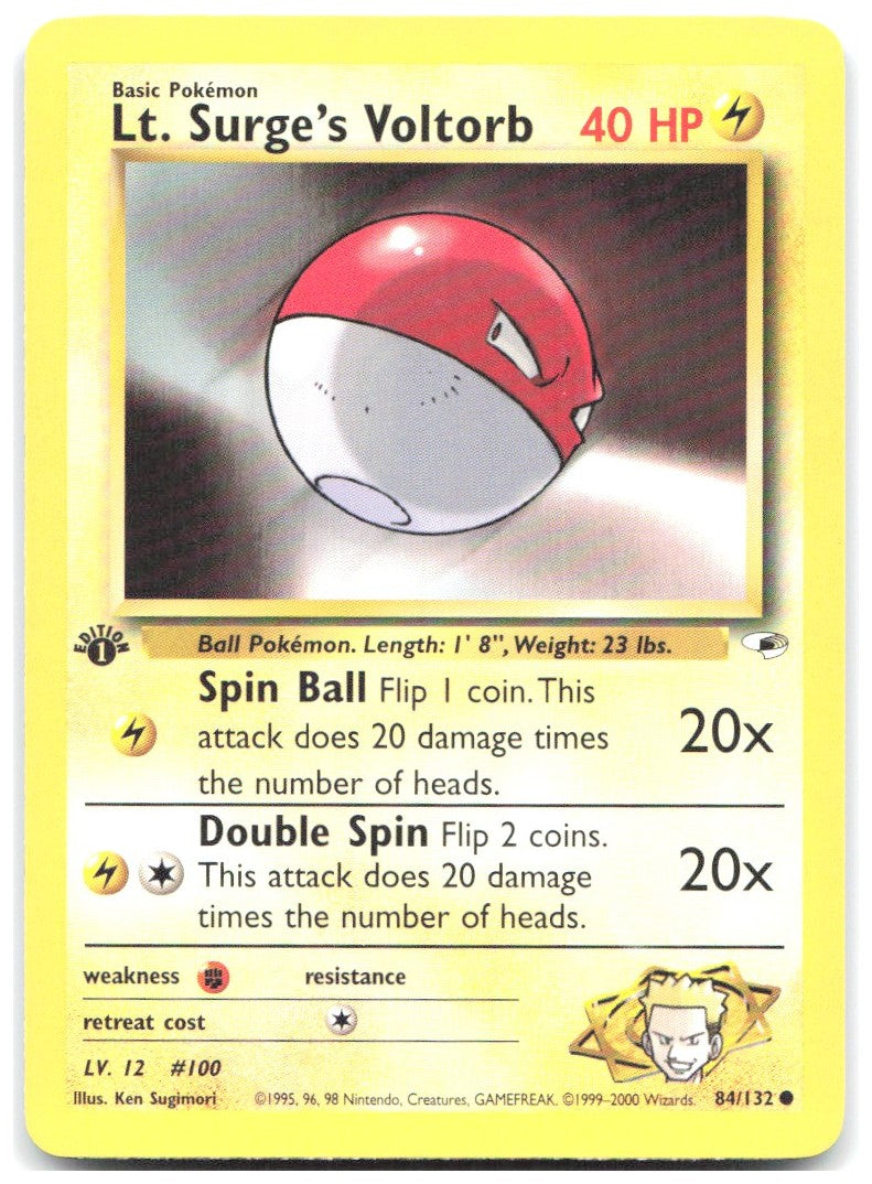 Lt. Surge's Voltorb 1st Edition Common Gym Heroes 084/132 NM Ken Sugimori