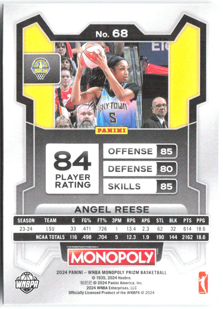 Angel Reese Panini Prizm Monopoly WNBA 68 2024 Chicago Sky RC