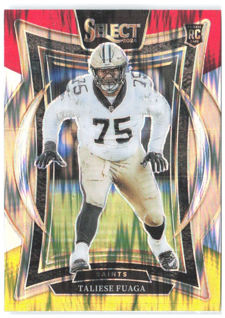 Taliese Fuaga Panini Selec- Red & Yellow Prizm Shock 56 2024 New Orleans Saints