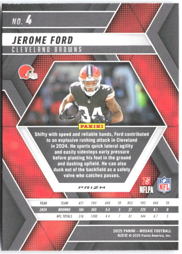 Jerome Ford Panini Mosaic - Mosaic Reactive Blue 4 2025 Cleveland Browns