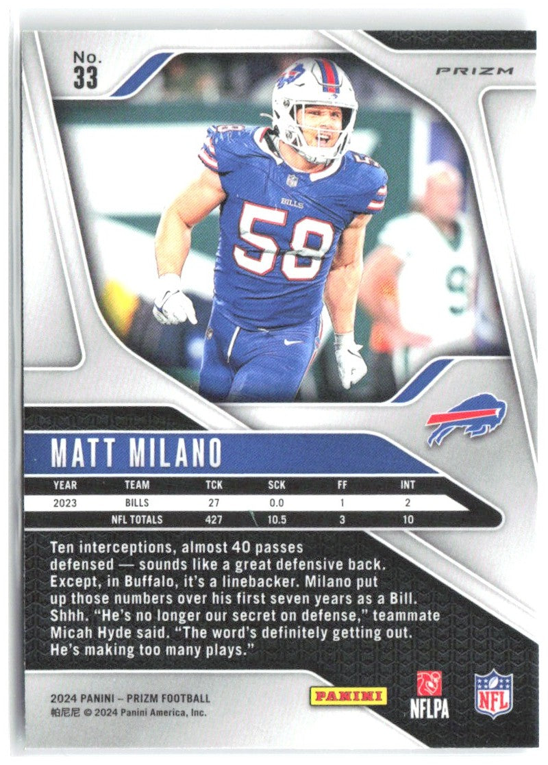 Matt Milano Panini Prizm - Silver 33 2024 Buffalo Bills