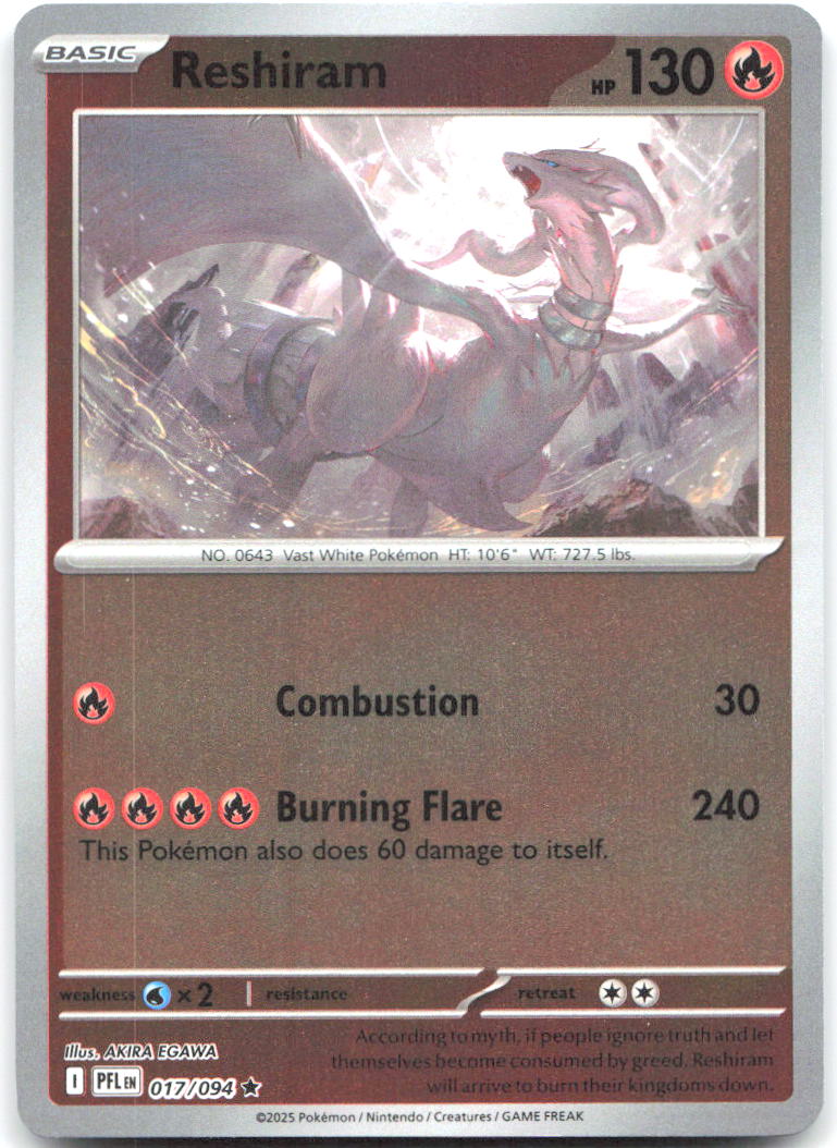 Reshiram Reverse Holo Rare ME02 Phantasmal Flames 017/094 NM AKIRA EGAWA