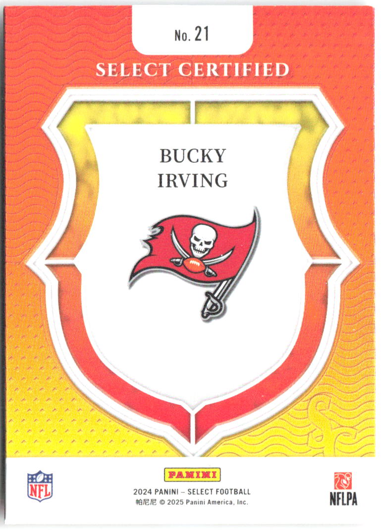 Bucky Irving Panini - Select Certified Rookies 21 2024 Tampa Bay Buccaneers