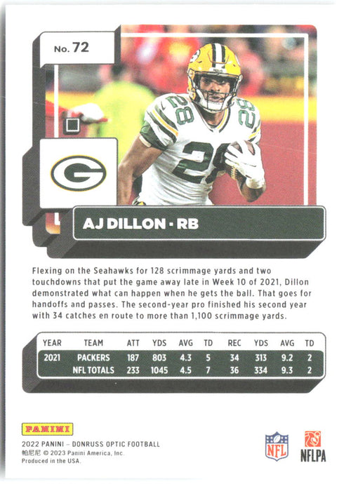 AJ Dillon Donruss Optic 72 2022 Green Bay Packers