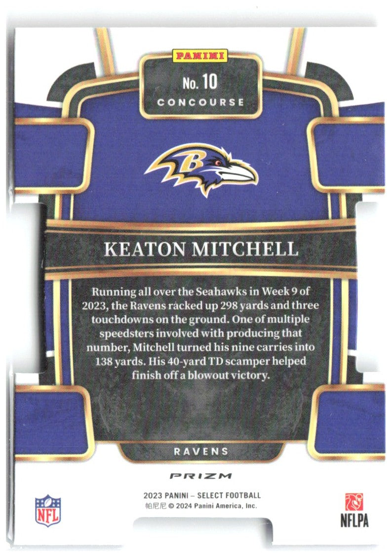 Keaton Mitchell Select - Red and Blue Prizms Die Cuts 10 2023 Baltimore Ravens