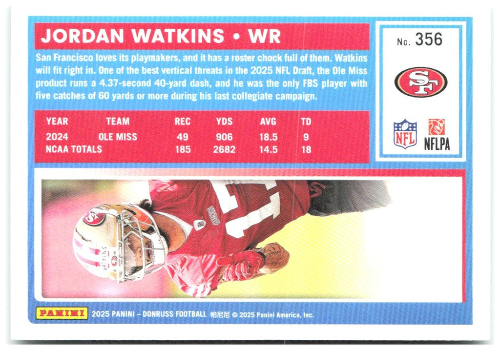 Jordan Watkins Donruss - Press Proofs Green 356 2025 San Francisco 49ers