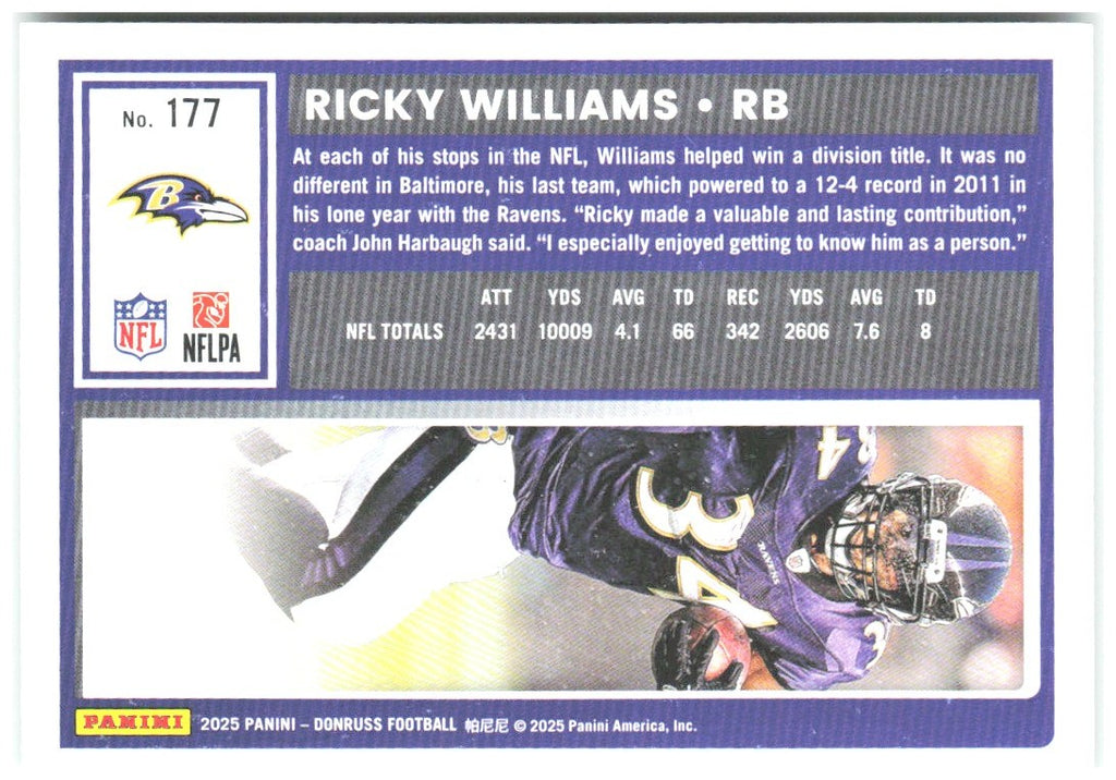 Ricky Williams Donruss - Press Proofs Green 177 2025 Baltimore Ravens