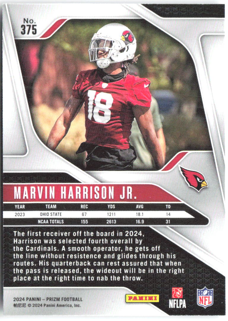 Marvin Harrison Jr. Panini Prizm 375 2024 Arizona Cardinals RC