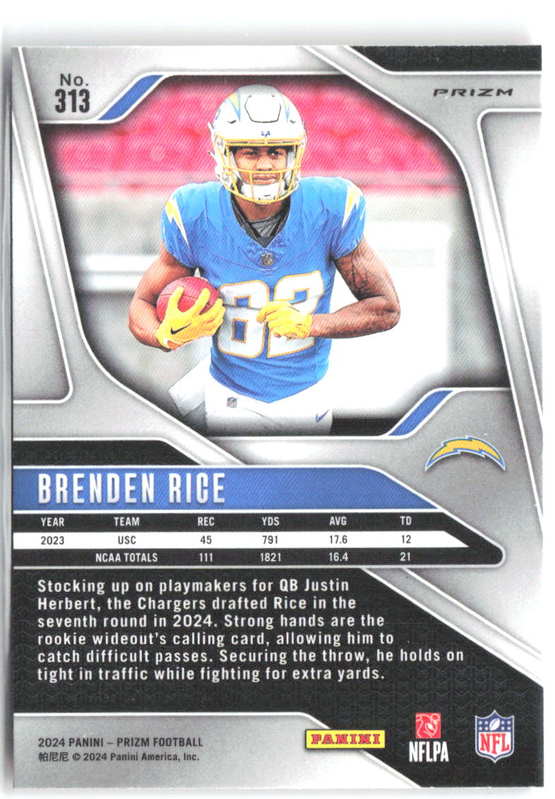 Brenden Rice Panini Prizm - Lazer 313 2024 Los Angeles Chargers