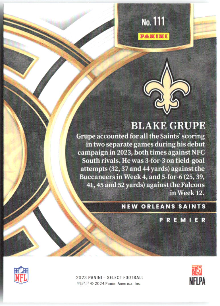 Blake Grupe Panini Select 111 2023 New Orleans Saints