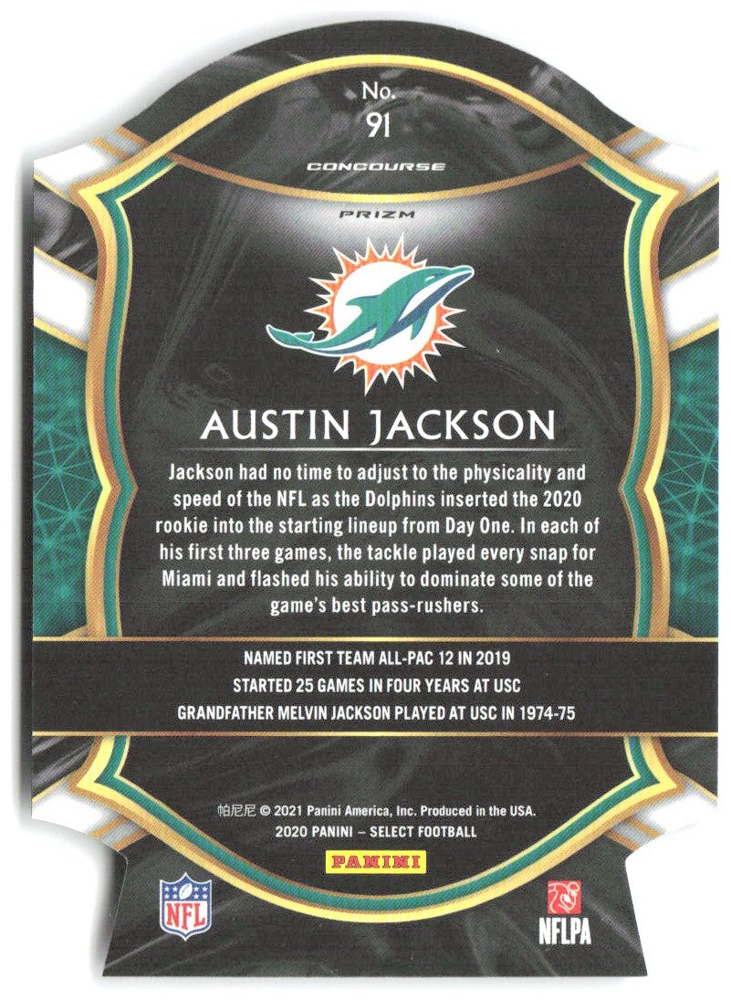 Austin Jackson Panini Select - Purple Prizm Die Cut 91 2020 Miami Dolphins