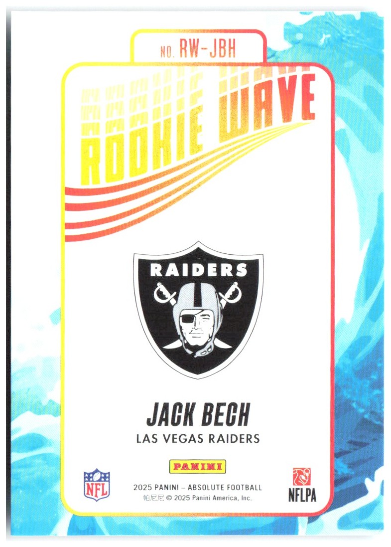 Jack Bech Panini Absolute - Rookie Wave RW-JBH 2025 Las Vegas Raiders