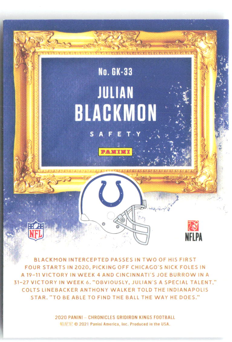 Julian Blackmon Panini Chronicles - Gridiron Kings GK-33 2020 Indianapolis Colts
