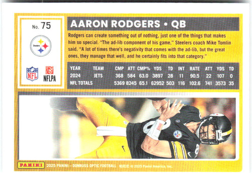 Aaron Rodgers Donruss Optic 75 2025 Pittsburgh Steelers