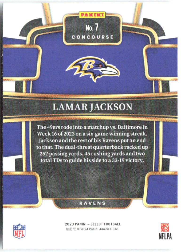 Lamar Jackson Panini Select 7 2023 Baltimore Ravens