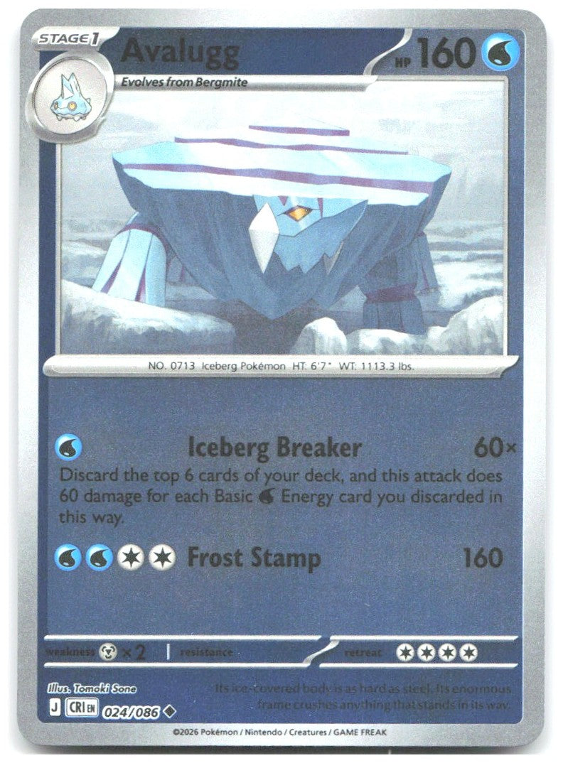 Avalugg Reverse Holo Uncommon ME04 Chaos Rising 024/086 NM Tomoki Sone